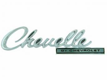EMBLEM, DECK LID, *CHEVELLE BY CHEVROLET*, US-MADE OE CORRECT REPRO