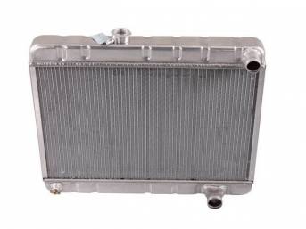 RADIATOR, Down Flow, Aluminum, 2 Row, 25 1/2 inch x 15 1/2 inch x 2 1/4 inch thick core size, 1 1/2 inch RH inlet, 1 3/4 inch RH outlet, natural finish repro