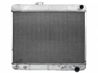 RADIATOR, Down Flow, Aluminum, 2 Row, 25 1/2 inch x 17 1/4 inch x 2 1/4 inch thick core size, 1 1/2 inch RH inlet, 1 3/4 inch RH outlet, natural finish repro