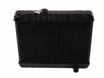RADIATOR, Down Flow, Copper / Brass, 4 Row, 23 3/4 inch x 17 3/8 inch x 2 5/8 inch thick core size (OE is 17 1/2 inch height), LH fill cap, OE style repro