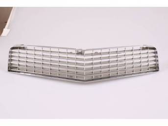 GRILLE, Radiator, Upper, gray finish w/ chrome edging, replaces GM p/n 14011797, repro