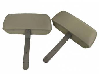HEAD RESTRAINT / HEAD REST ASSY, Front Bucket Seat, Parchment, 2nd design (curved bar / post), OER repro