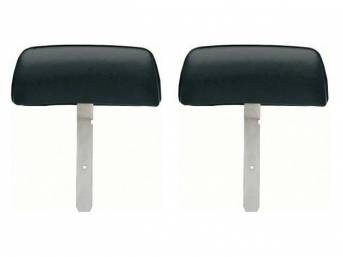 HEAD RESTRAINT / HEAD REST ASSY, Front Bucket Seat, Black, 2nd design (curved bar / post), OER repro