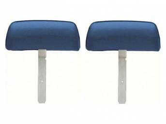 HEAD RESTRAINT / HEAD REST ASSY, Front Bucket Seat, Dark Blue, 2nd design (curved bar / post), OER repro