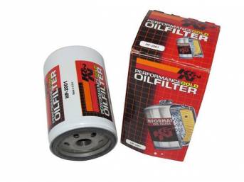 FILTER, Oil, K and N Performance, high flow, features a 1 inch nut on the bottom for easy removal (no special oil filter tools needed)