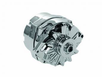 ALTERNATOR, NEW, US-Made by Tuff Stuff, w/ 100 Percent New Components, 80 amp, incl chrome finished case, fan and single groove pulley, repro