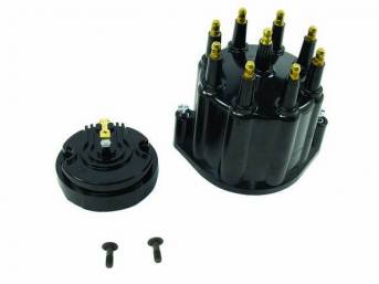 CAP AND ROTOR KIT, Distributor, Pertronix, Black male cap (uses H.E.I. plug wires), works w/ 8 cyl Delco points style / Pertronix plug and play distributor