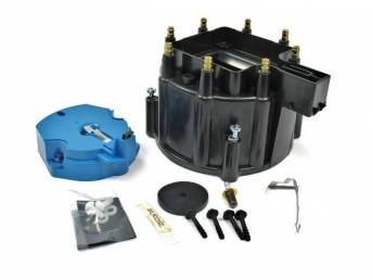 CAP AND ROTOR KIT, H.E.I. Distributor, Pertronix, Black, works w/ 8 cyl Delco or Pertronix H.E.I. distributors, cap features brass terminals, rotor incl nylon hold down screws