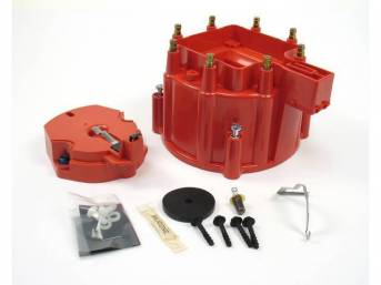 CAP AND ROTOR KIT, H.E.I. Distributor, Pertronix, Red, works w/ 8 cyl Delco or Pertronix H.E.I. distributors, cap features brass terminals, rotor incl nylon hold down screws