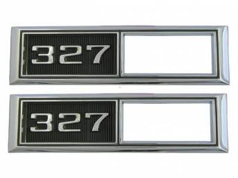BEZEL SET, Side Marker Light, Chrome W/ *327* Designation in White Lettering and Black Background, Front, US-made OE Correct Repro