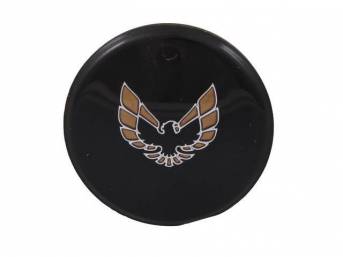 ORNAMENT, Horn Button, Formula Steering Wheel, *Gold Bird*, gold and black bird w/ chrome accents on a black background, self-adhesive, OE-correct Lucite repro