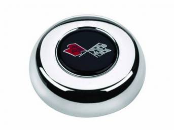 CAP, Horn, Grant Classic (C-6513-01A / -02A) or Challenger Wheels, Corvette style red and checkered crossed flags w/ black background on a chrome cap 
