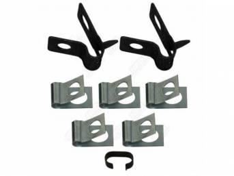 CLIP SET, Brake Lines, (8) incl five 1/4 inch clips, two 5/16 inch clips w/ tabs and one 5/16 x 5/16 inch spring clip, repro