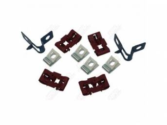 CLIP SET, Brake Lines, (10) incl four 1/4 x 3/16 inch double push on clips, four 3/16 inch clips and two 3/8 inch clips w/ tabs, repro