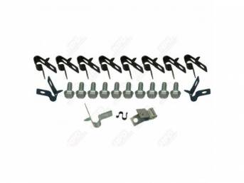 CLIP SET, Brake Lines, (25) incl twelve bolts, two 5/16 inch clips w/ tabs, one 5/16 x 1/4 inch spring clip, eight 3/8 x 5/16 inch clips w/ tabs, 