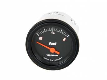 GAUGE, Fuel Quantity, Classic Instruments, Velocity Black Series (gauge features orange pointer w/ orange outlined white markings on a black face), 2 1/8 inch diameter, 240-33 OHM reading
