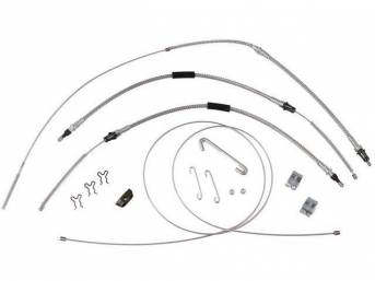 CABLE KIT, Parking Brake, incl front, intermediate, and rear cables, plus hardware, for a complete installation, mild steel cables (OE style), repro