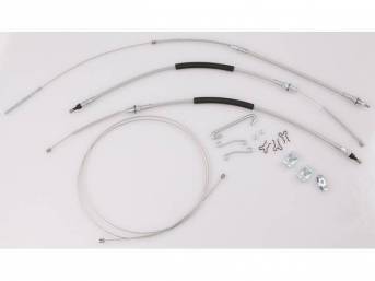 CABLE KIT, Parking Brake, incl front, intermediate, and rear cables, plus hardware, for a complete installation, mild steel cables (OE style), repro