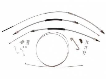 CABLE KIT, Parking Brake, incl front, intermediate, and rear cables, plus hardware, for a complete installation, stainless steel cables (non-OE style), repro