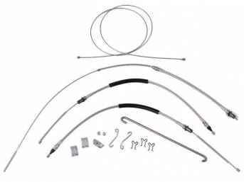 CABLE KIT, Parking Brake, incl front, intermediate, and rear cables, plus hardware, for a complete installation, stainless steel cables (non-OE style), repro