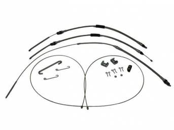 CABLE KIT, Parking Brake, incl front, intermediate, and rear cables, guides, equalizer, retainers and connectors, mild steel cables (OE style), repro