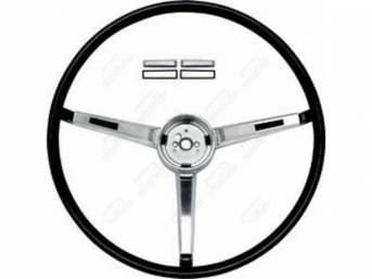 STEERING WHEEL, Super Sport Dlx 3 Spoke, Black W/ Brushed Aluminum Spokes, Contacts, Buttons and Center Cap Sold Separately, Repro