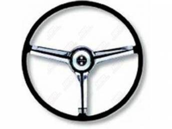 STEERING WHEEL, Dlx 3 Spoke, Black W/ Chrome Insert, Contact, Center Cap and Hardware Sold Separately, Repro