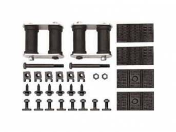 MOUNT KIT, Leaf Spring Master, mono-leaf, incl 2 shackles, 2 front eye bolts, front bracket bolts and nuts, 4 cushions and 8 *T* studs, repro