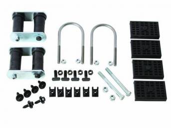 MOUNT KIT, LEAF SPRING MASTER, MULTI-LEAF, INCL 2 SHACKLES, 2 FRONT EYE BOLTS, FRONT BRACKET BOLTS And NUTS, 2 U BOLTS, 4 T STUDS And 4 RUBBER CUSHIONS, Repro