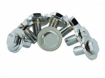 BOLT KIT, Hood Hinge, (16) incl hex cap chrome plated bolts w/ washers (3/8 Inch-16 X 5/8 Inch length, 7/8 inch Over All Length W/ Hex Head), Repro
