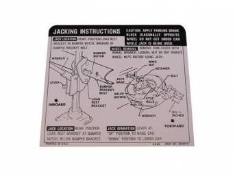 DECAL, Jack Instructions, GM p/n 3949516, repro