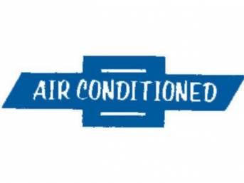 DECAL, Window, A/C, *Air Conditioned* W/ *Bowtie* in Blue Lettering, Repro
