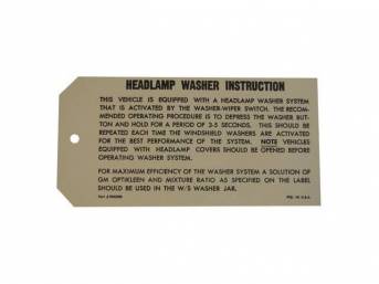 INSTRUCTION CARD, HEADLAMP WASHER INSTRUCTIONS, (3063200) 