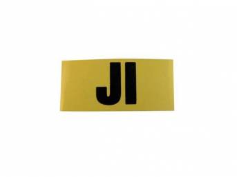 DECAL, Engine Code, Yellow w/ *JI* in Black Lettering, Usually Installs on RH Valve Cover Rear, Repro