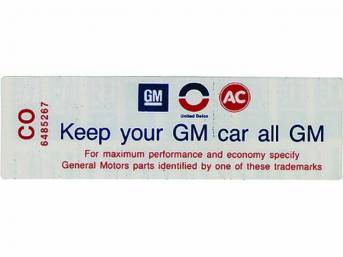 DECAL, KEEP YOUR GM CAR ALL GM
