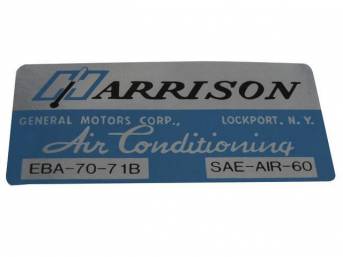 DECAL, Harrison A/C Evaporator Box, GM p/n EBA-70-71B, Repro