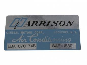 DECAL, Harrison A/C Evaporator Box, GM p/n EBA-070-74B, Repro
