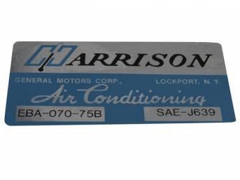 DECAL, Harrison A/C Evaporator Box, GM p/n EBA-070-75B, Repro