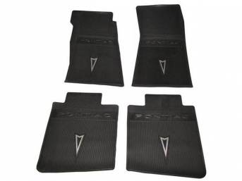 FLOOR MATS, Black, OE Style W/ correct features incl the *Pontiac* in the top center and the Arrowhead, Repro, (4)