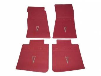 FLOOR MATS, Red, OE Style W/ correct features incl the *Pontiac* in the top center and the Arrowhead, Repro, (4)