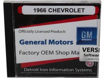 SHOP MANUAL ON CD, 1966 Chevrolet, Incl 1966 Chevrolet chassis, overhaul and Fisher body manuals, 1938-68 and 1964-72 Chevrolet parts manuals