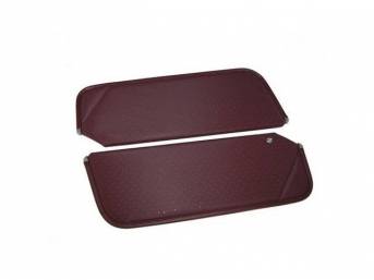 SUNVISOR SET, Maroon / Oxblood, Perforated Grain, 1 Pin Style w/ set screw (screw will face down on RH side, up on LH side, just like original), Repro