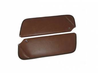 SUNVISOR SET, Saddle, Madrid Grain, 1 Pin Style, 1 Pin Style, OE style w/ correct set screw (screw will face down on RH side, up on LH side, just like original), Repro