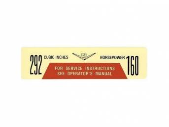 1957 1958 1959 1960 FORD TRUCK 223 CID 139 HORSEPOWER AIR CLEANER DECAL STICKER
