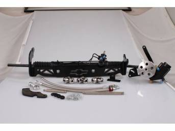 RACK AND PINION CONVERSION KIT, Unisteer, P/S, Bolt on (the rack and pinion / bracket assy installs in same holes as original steering box and idler arm)