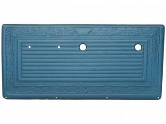 PANEL SET, Front Door, horizontal pleat center surrounded by scroll style, OE blue, ABS-plastic, replacement style repro