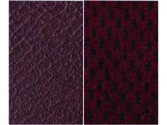UPHOLSTERY, BENCH, STANDARD CAB, FRONT CREW CAB, MAROON MADRID GRAIN VINYL W/ BURGUNDY REGAL VELOUR INSERTS - W/ SEAT BELT CUT OUTS.