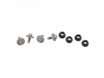 Mounting Kit, Hood Hinge, Complete, Incl (4) Correct Style Acorn Nuts, (4) Correct Fender Bolts