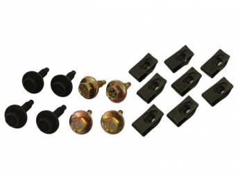 Mounting Kit, Hood Hinge, Complete, Incl (8) Correct Style J-Nuts, (4) Correct Cowl Bolts, (4) Correct Hood Bolts, Repro