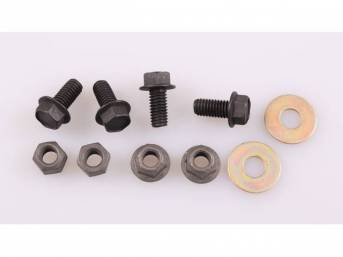 Mounting Kit, Motor Mount, Complete, Incl (2) Correct Style Motor Mounts To Frame Nuts, (2) Insulators To Block  Bracket Nuts, (4) Correct Motor Mounts To Engine Block Bolts, Repro